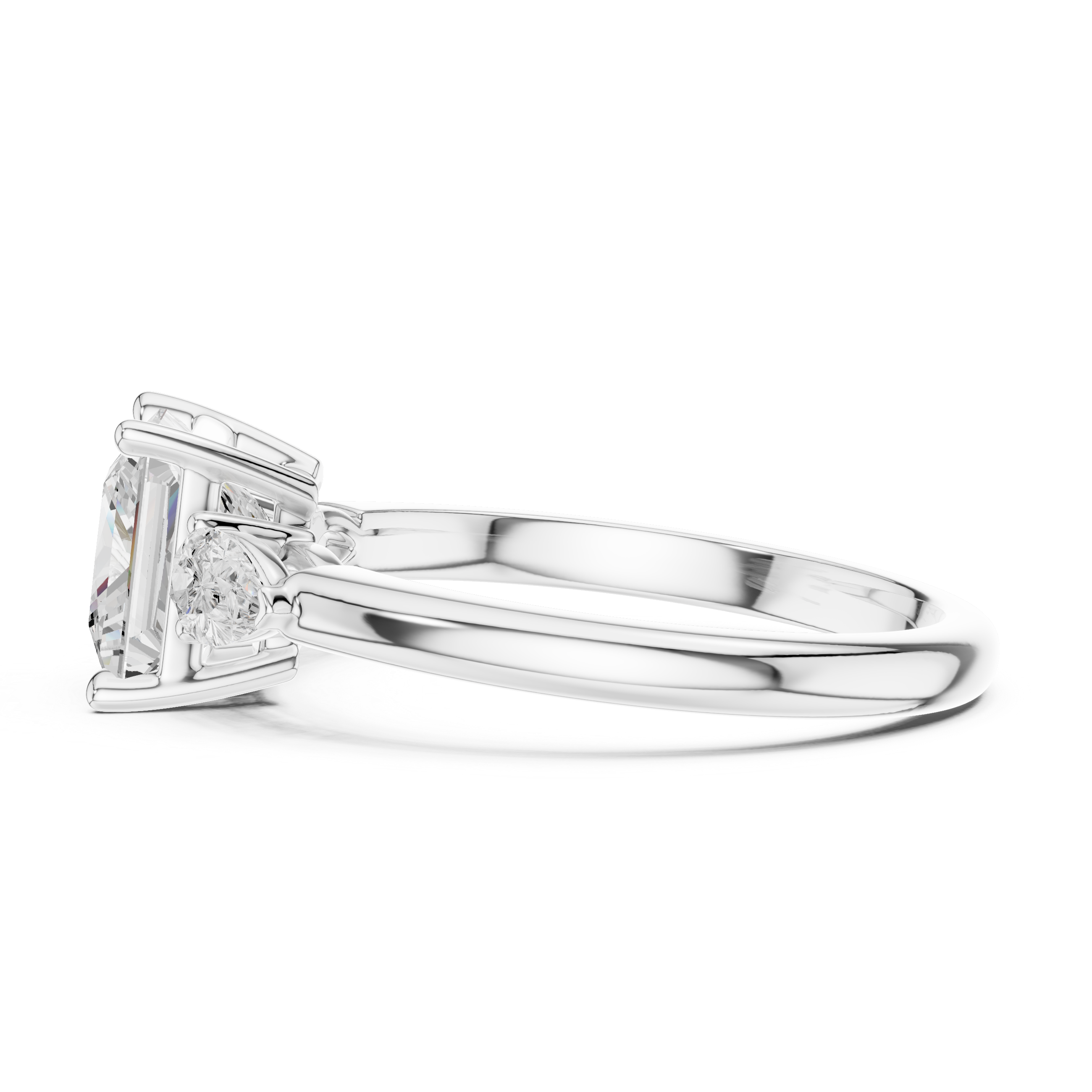 Princess Cut Three Stone Diamond Engagement Ring with Pear Side Stones