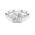 Princess Cut Three Stone Diamond Engagement Ring with Pear Side Stones