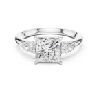 Princess Cut Three Stone Diamond Engagement Ring with Pear Side Stones