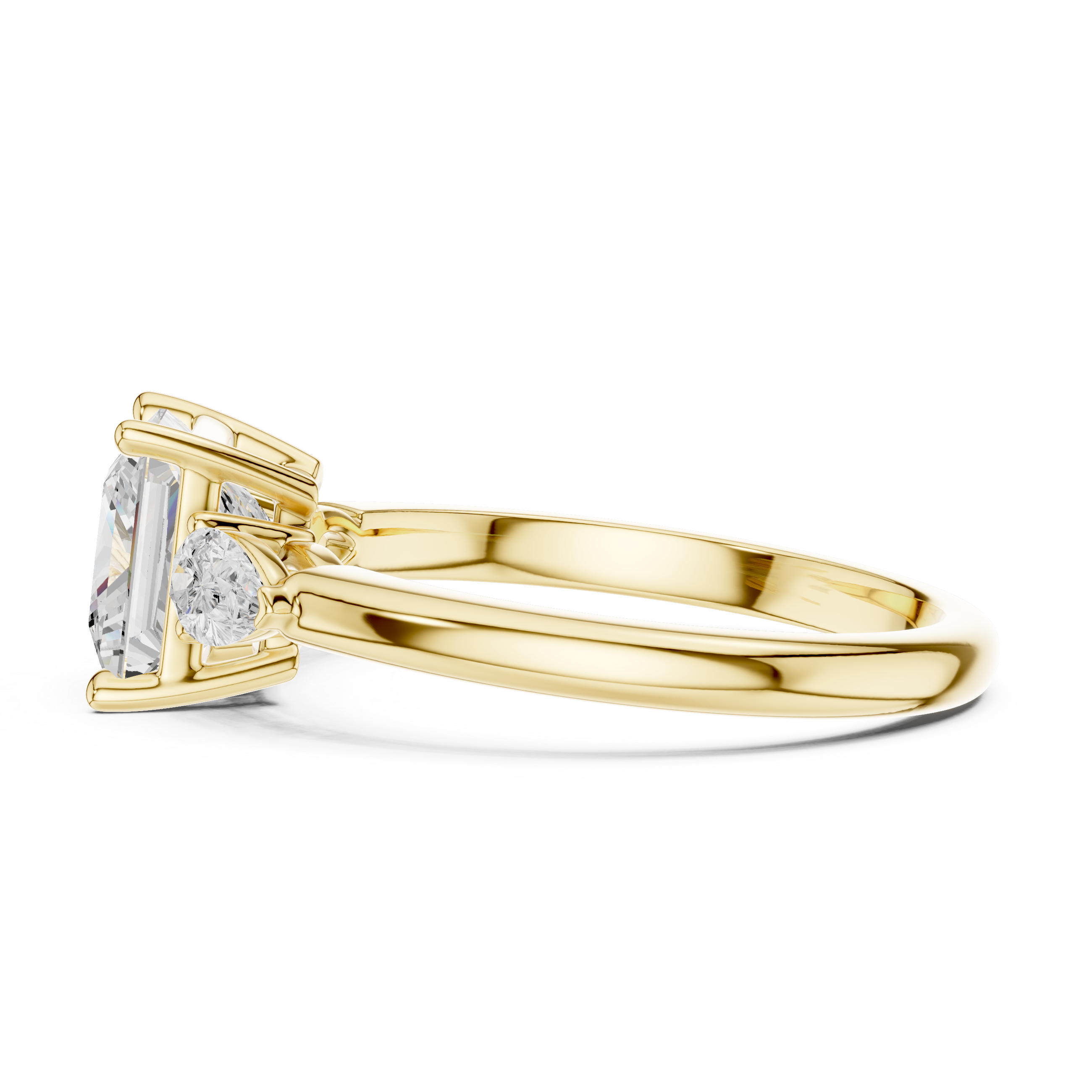 Princess Cut Three Stone Diamond Engagement Ring with Pear Side Stones
