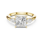 Princess Cut Three Stone Diamond Engagement Ring with Pear Side Stones