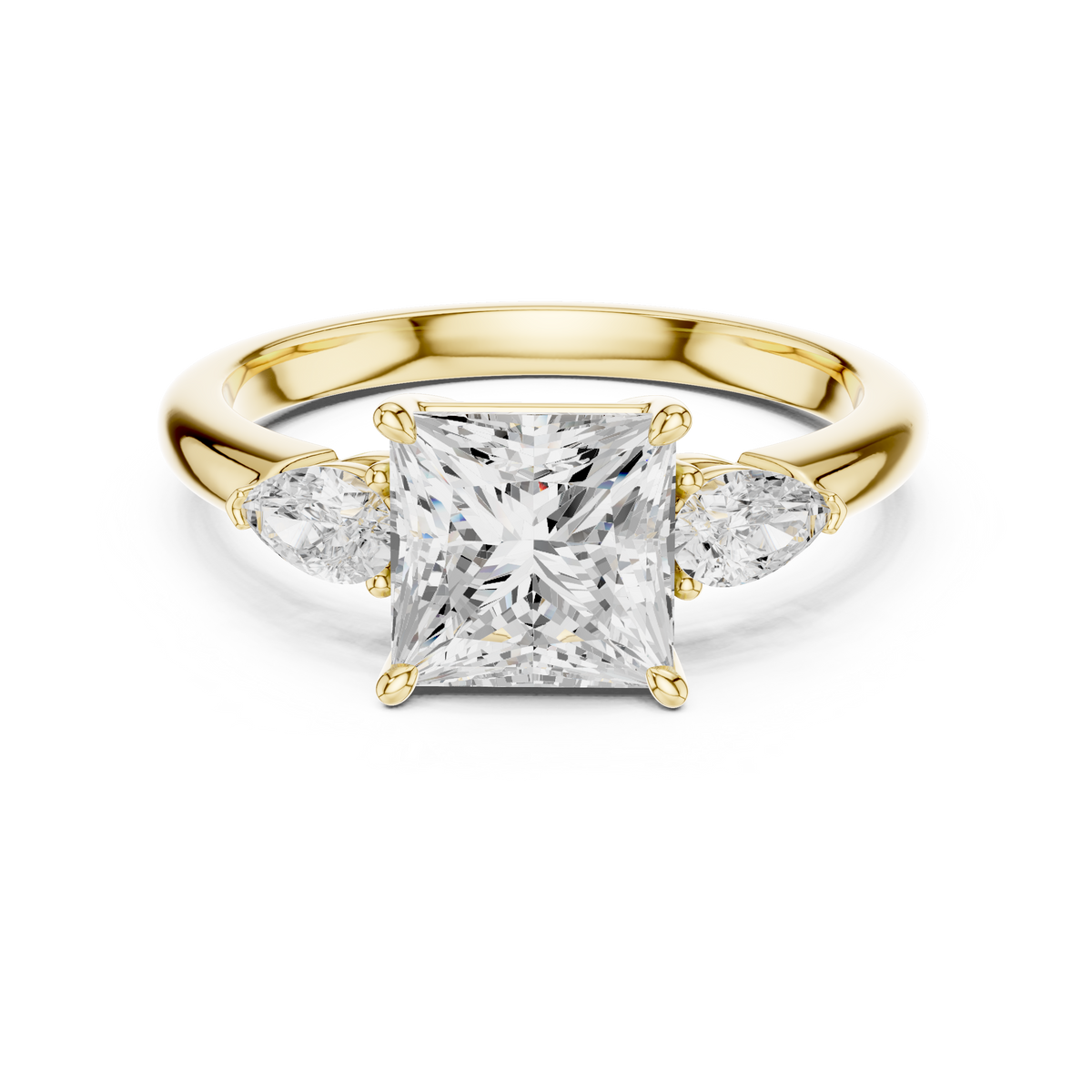 Princess Cut Three Stone Diamond Engagement Ring with Pear Side – view 9 of 12, lab grown diamond ring | Jewelix Atelier