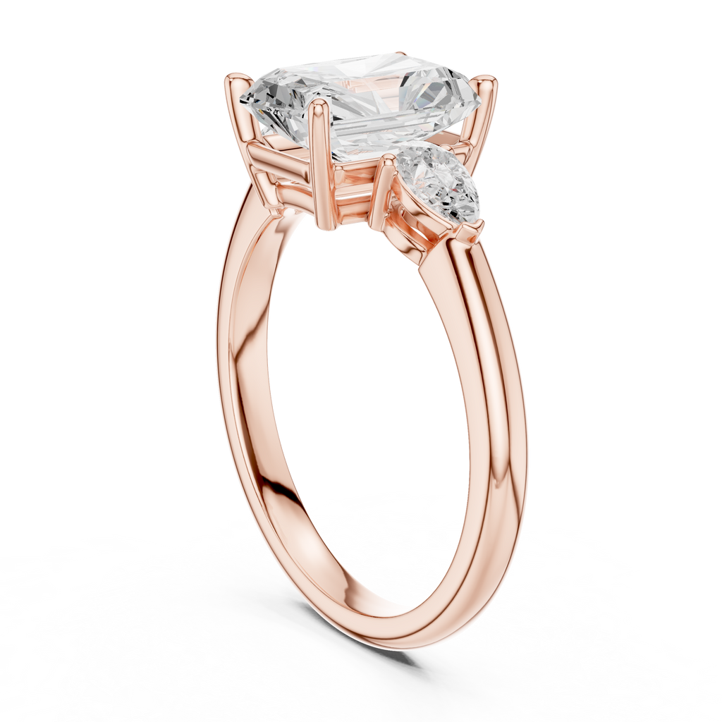 Radiant Cut Three Stone Diamond Engagement Ring with Pear Side Stones