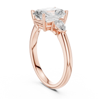 Radiant Cut Three Stone Diamond Engagement Ring with Pear Side Stones
