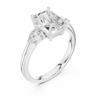 Radiant Cut Three Stone Diamond Engagement Ring with Pear Side Stones