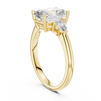 Radiant Cut Three Stone Diamond Engagement Ring with Pear Side Stones