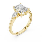 Radiant Cut Three Stone Diamond Engagement Ring with Pear Side Stones