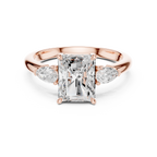 Radiant Cut Three Stone Diamond Engagement Ring with Pear Side Stones