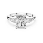 Radiant Cut Three Stone Diamond Engagement Ring with Pear Side Stones