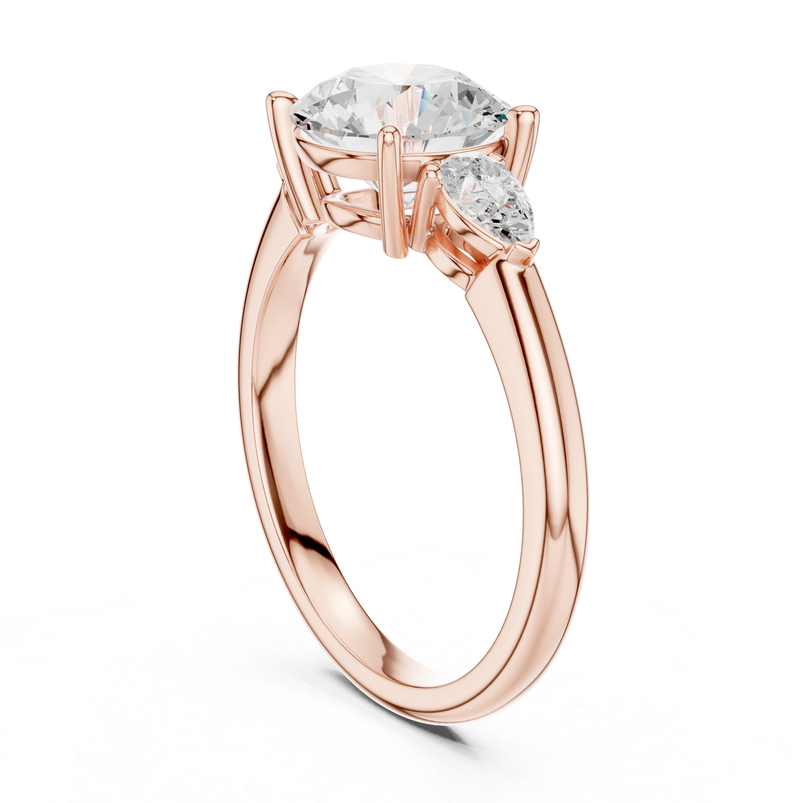 Round Cut Three Stone Diamond Engagement Ring with Pear Side Stones