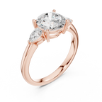 Round Cut Three Stone Diamond Engagement Ring with Pear Side Stones