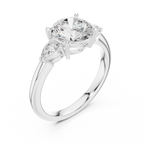 Round Cut Three Stone Diamond Engagement Ring with Pear Side Stones