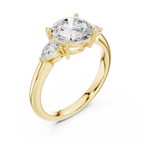 Round Cut Three Stone Diamond Engagement Ring with Pear Side Stones