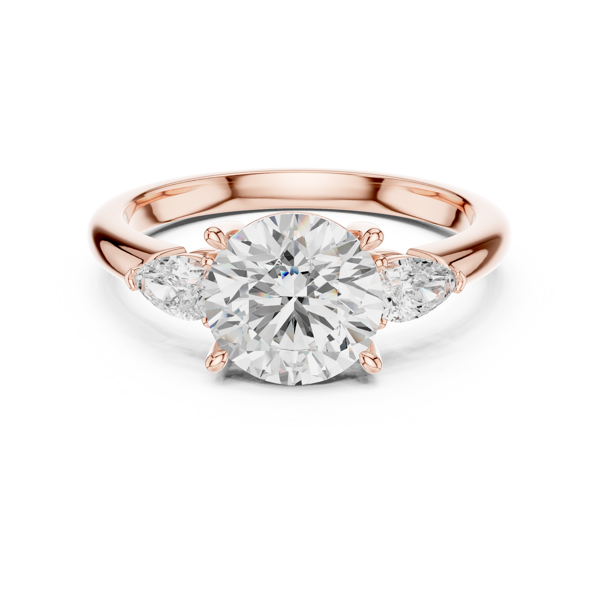 Round Cut Three Stone Diamond Engagement Ring with Pear Side Stones – view 5 of 12, lab grown diamond ring | Jewelix Atelier