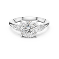 Round Cut Three Stone Diamond Engagement Ring with Pear Side Stones