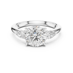 Round Cut Three Stone Diamond Engagement Ring with Pear Side Stones