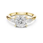 Round Cut Three Stone Diamond Engagement Ring with Pear Side Stones