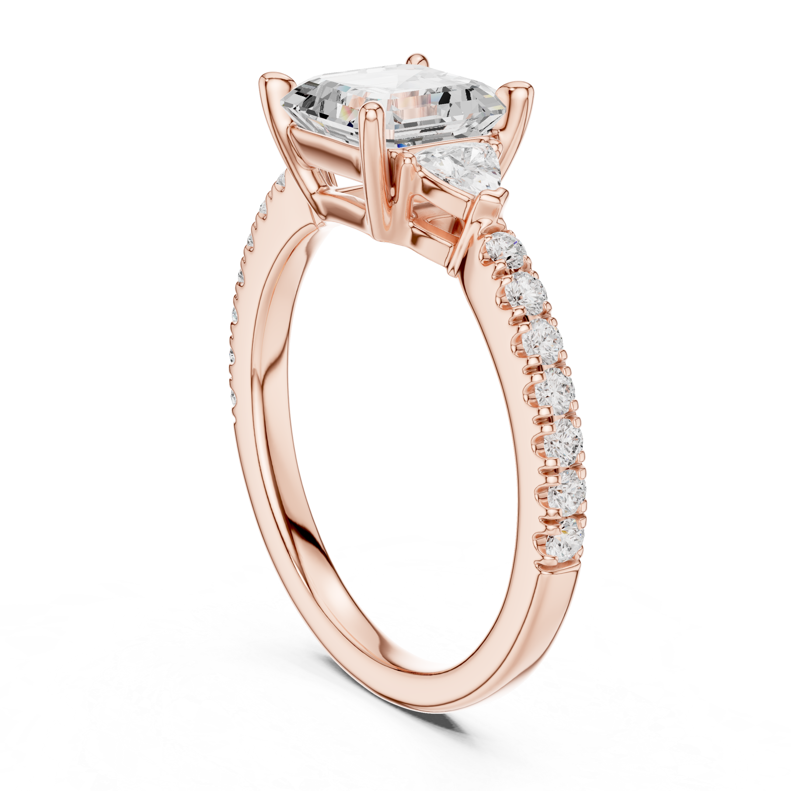Asscher Cut Three Stone Diamond Engagement Ring