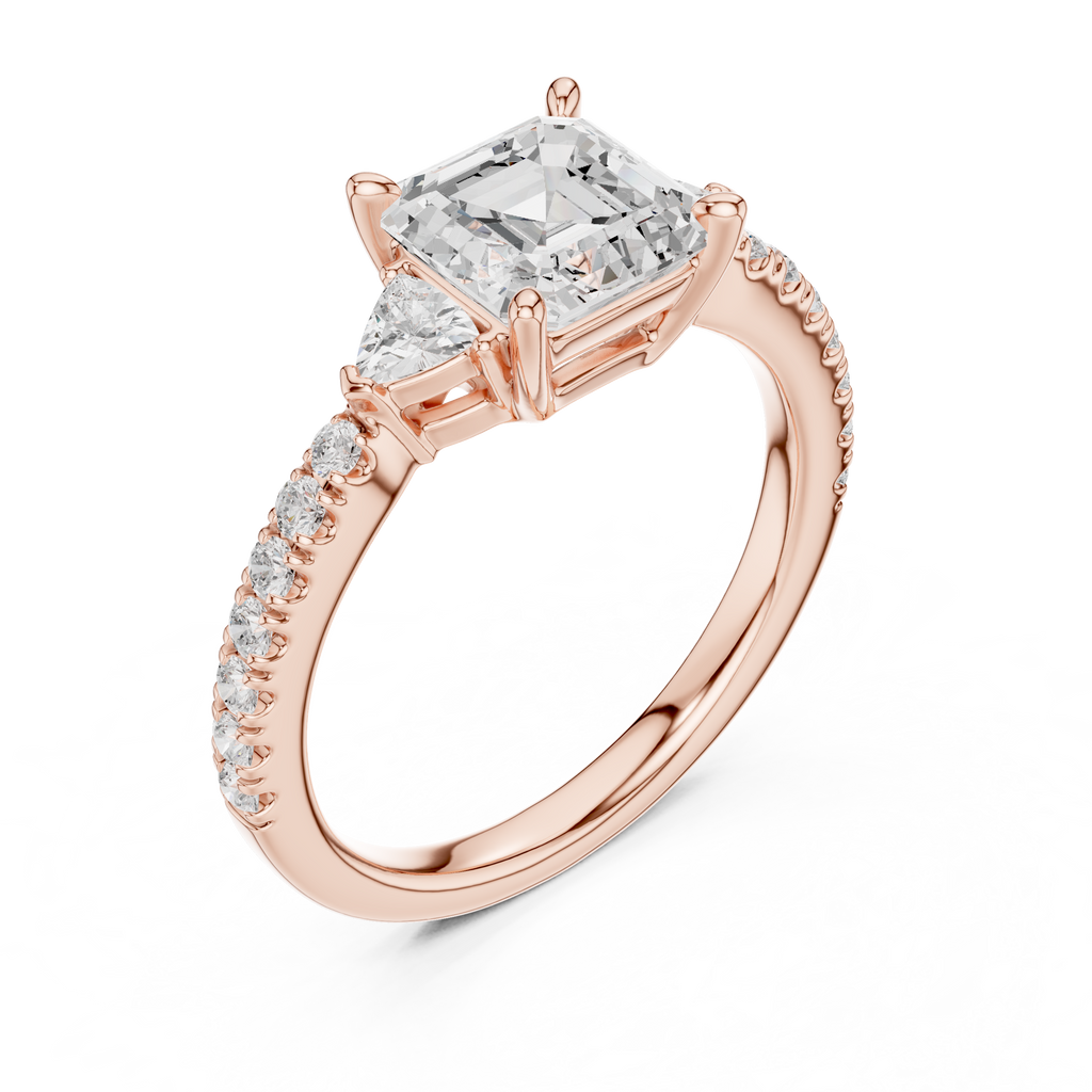 Asscher Cut Three Stone Diamond Engagement Ring