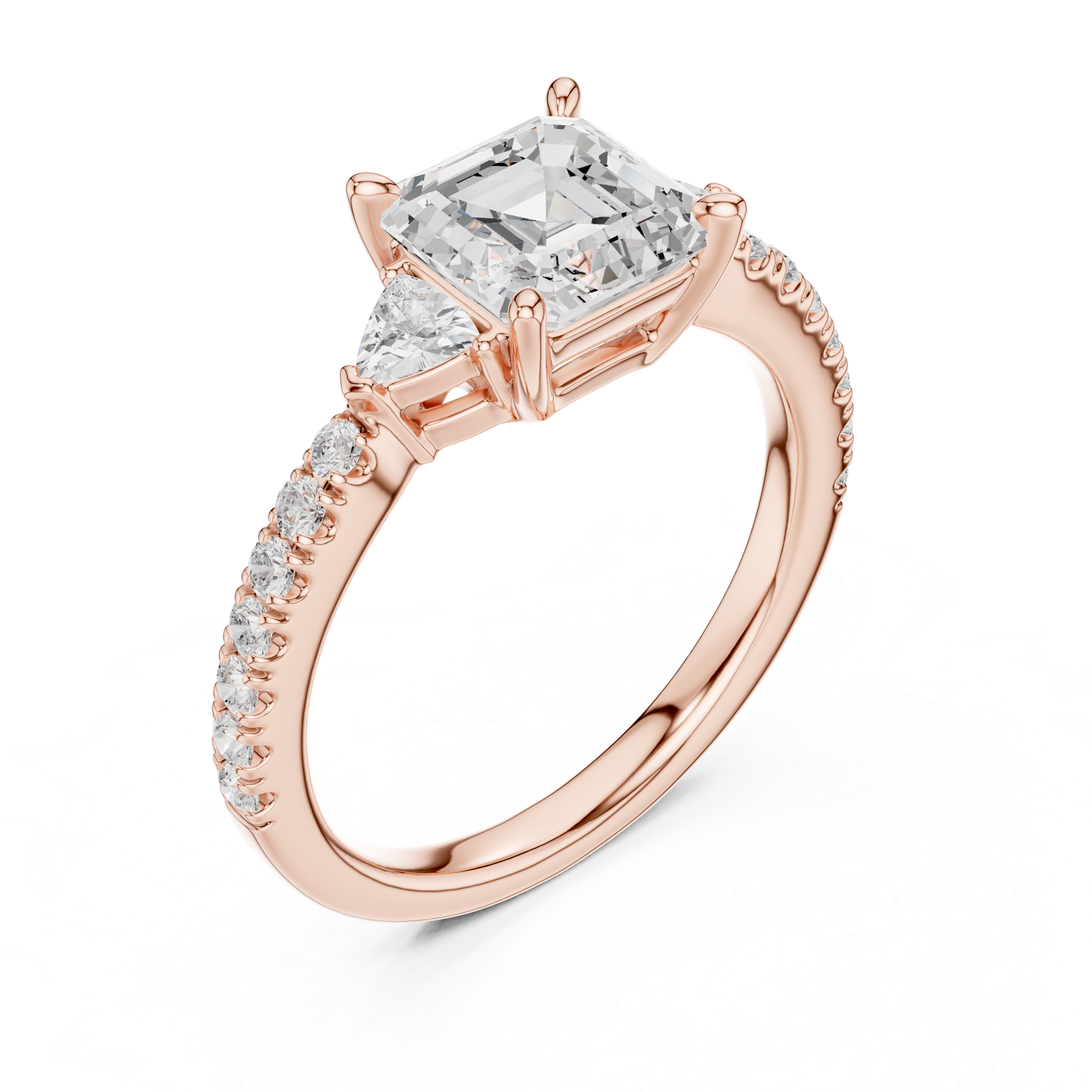 Asscher Cut Three Stone Diamond Engagement Ring
