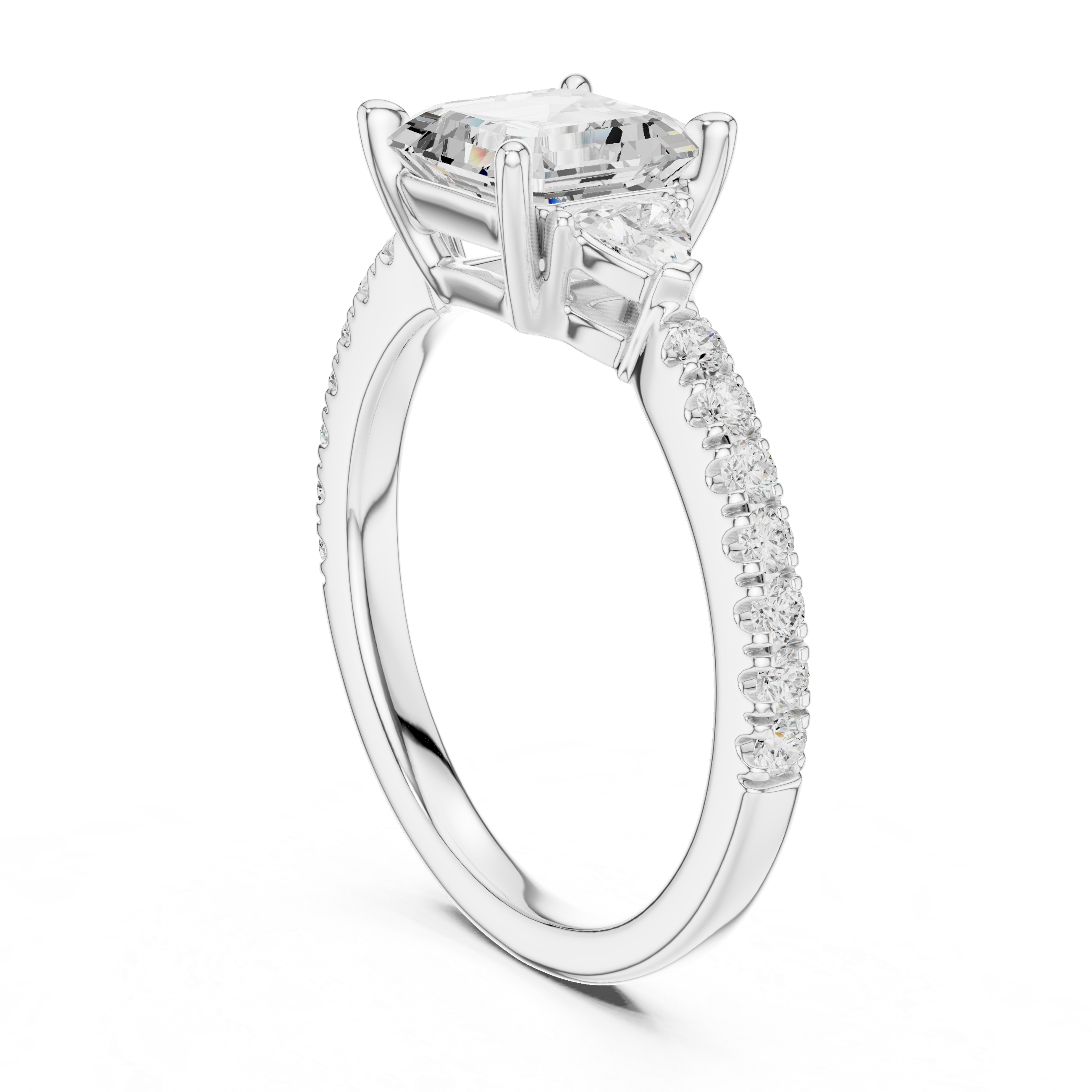 Asscher Cut Three Stone Diamond Engagement Ring