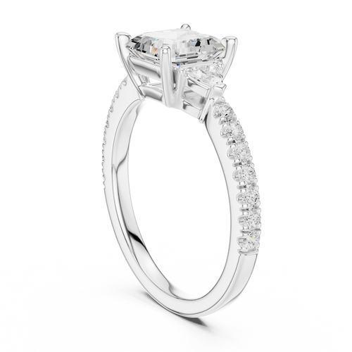 Asscher Cut Three Stone Diamond Engagement Ring