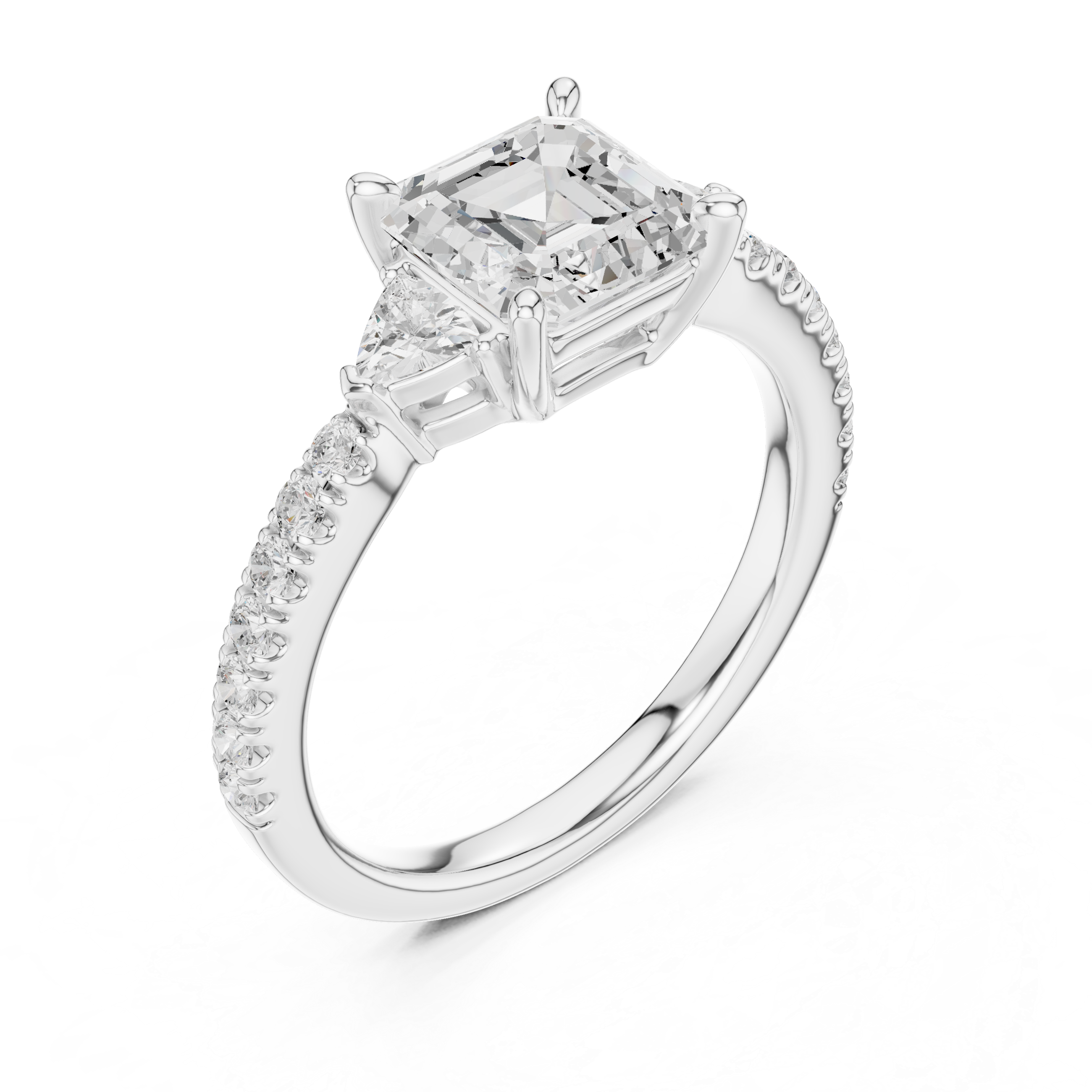 Asscher Cut Three Stone Diamond Engagement Ring