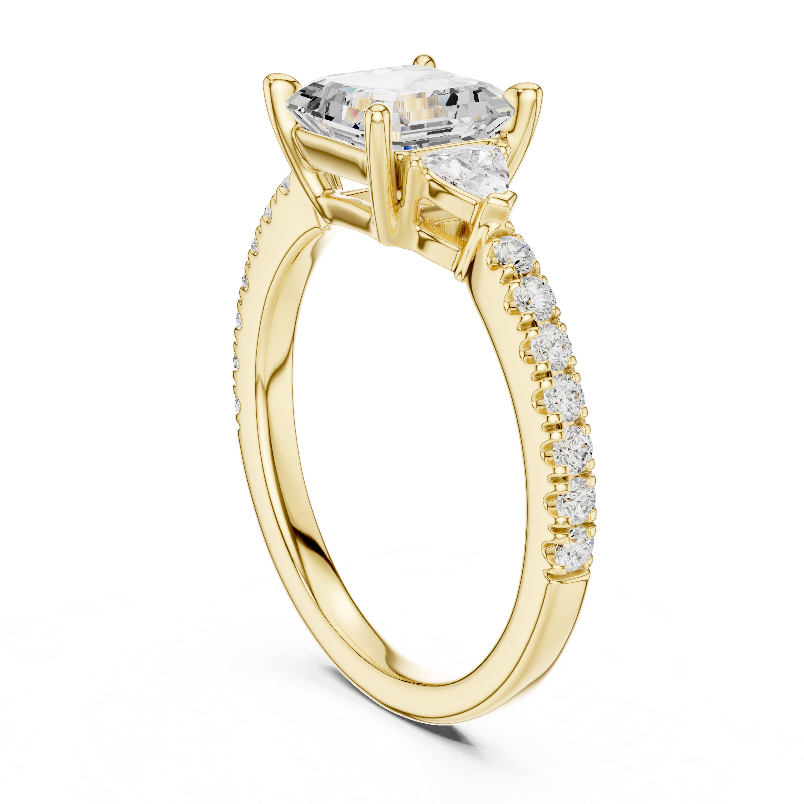 Asscher Cut Three Stone Diamond Engagement Ring
