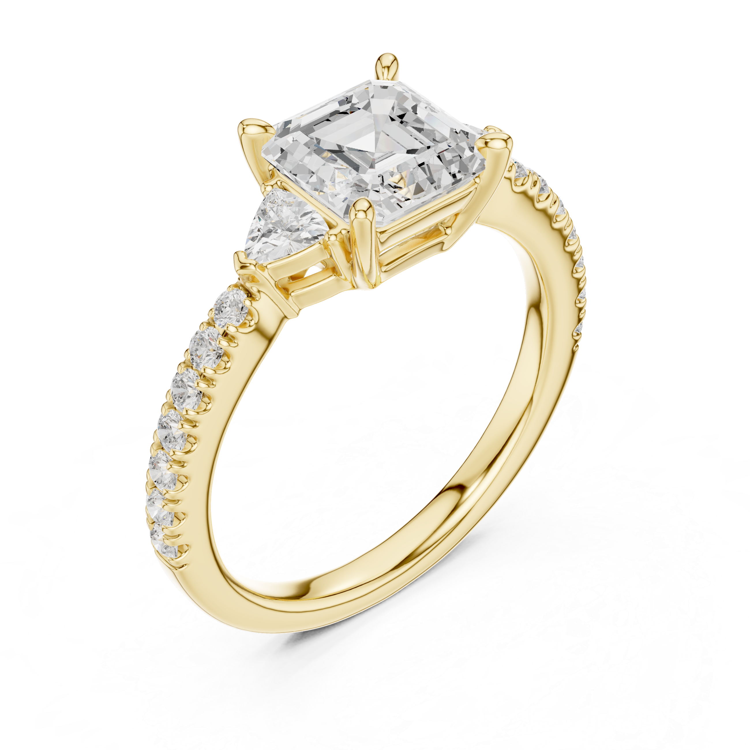 Asscher Cut Three Stone Diamond Engagement Ring