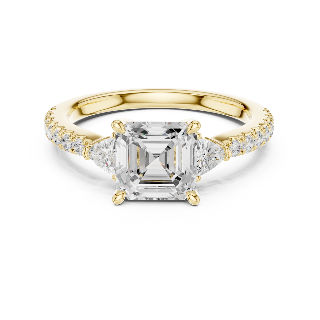 Asscher Cut Three Stone Diamond Engagement Ring