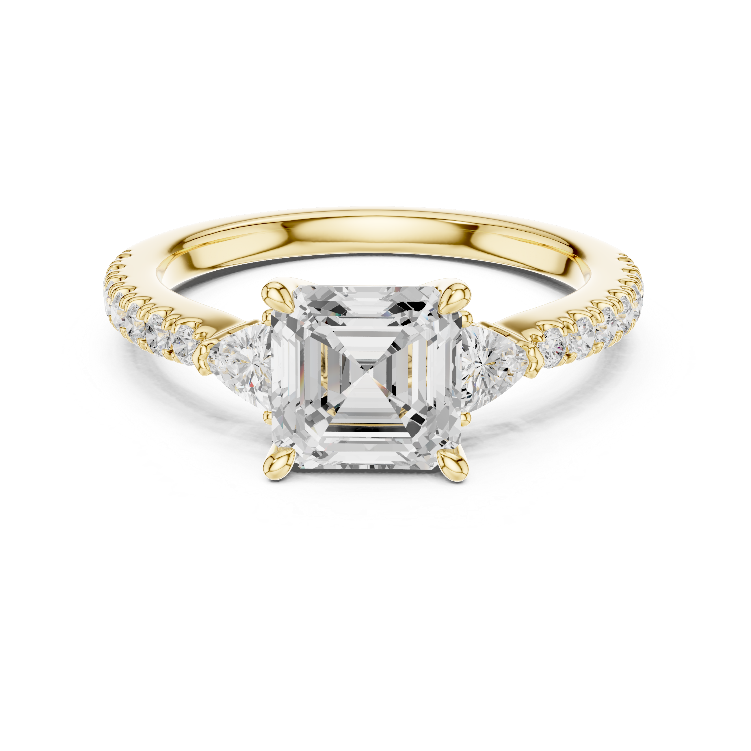 Asscher Cut Three Stone Diamond Engagement Ring