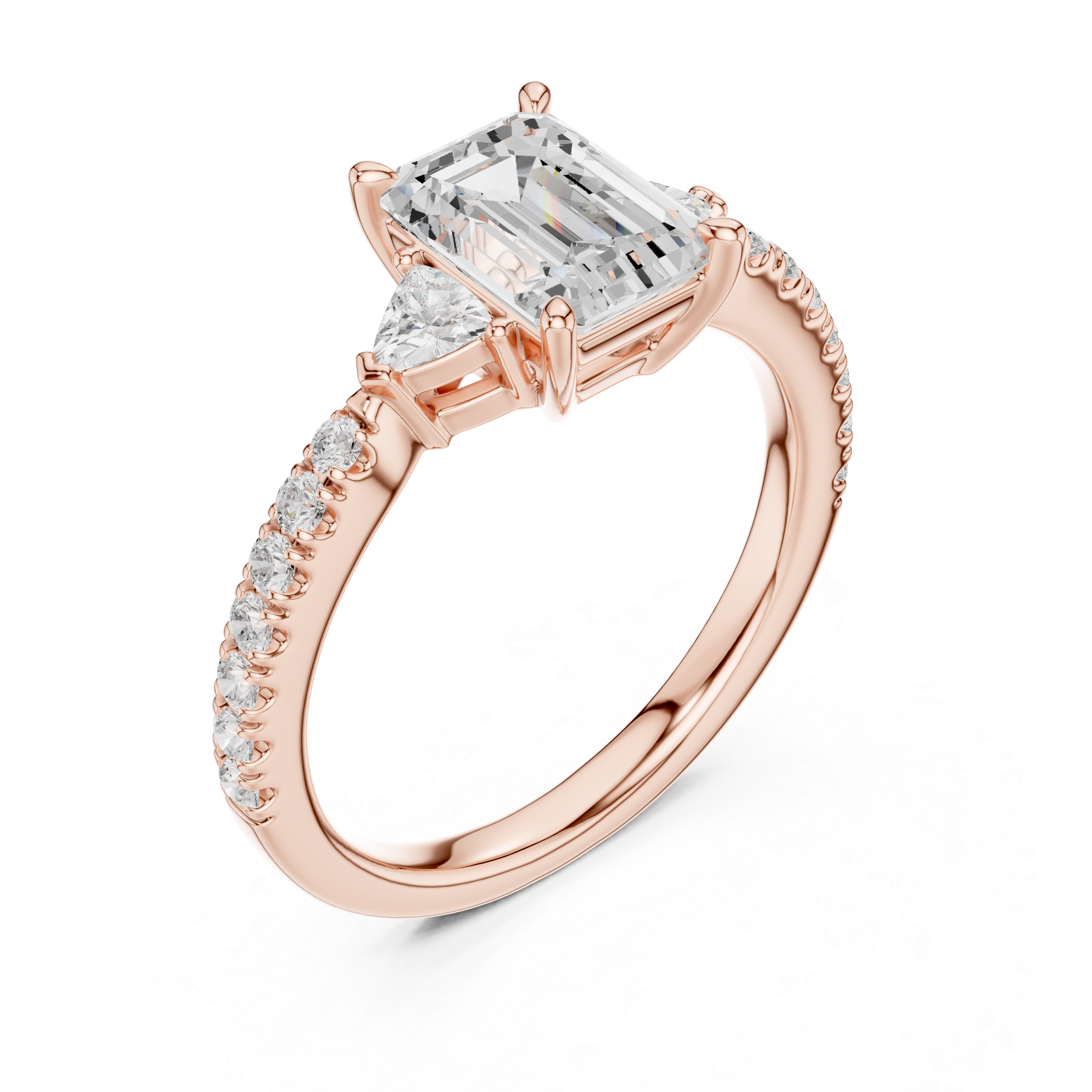 Emerald Cut Three Stone Diamond Engagement Ring