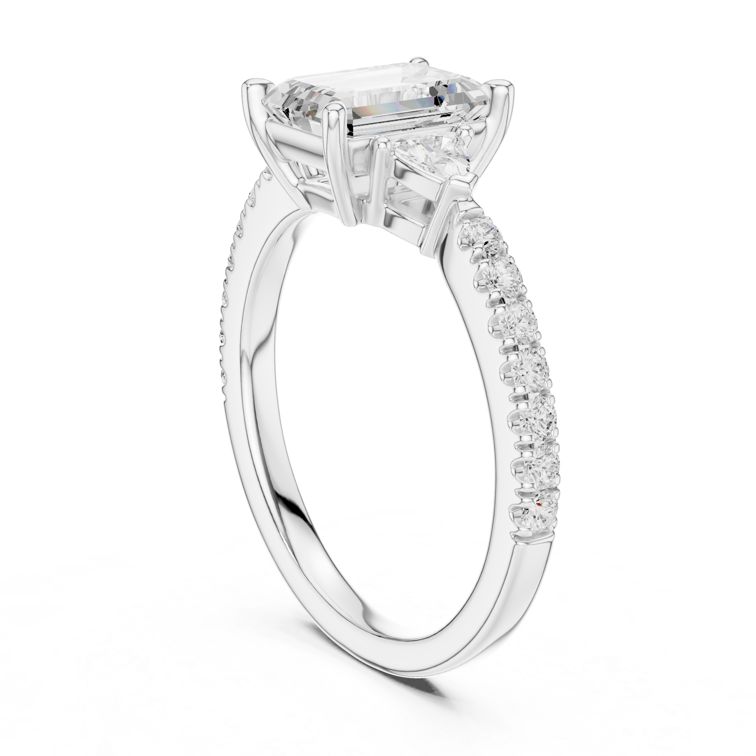 Emerald Cut Three Stone Diamond Engagement Ring