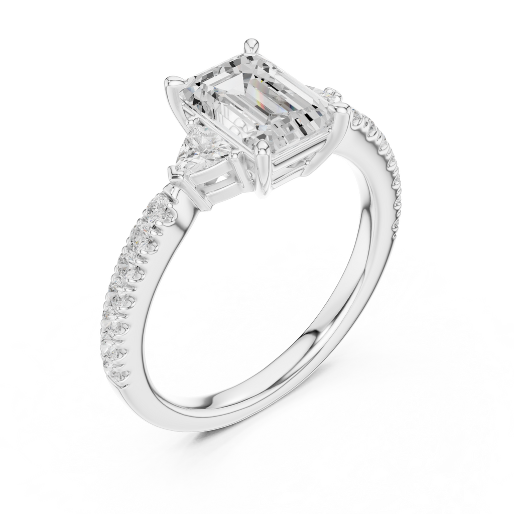 Emerald Cut Three Stone Diamond Engagement Ring