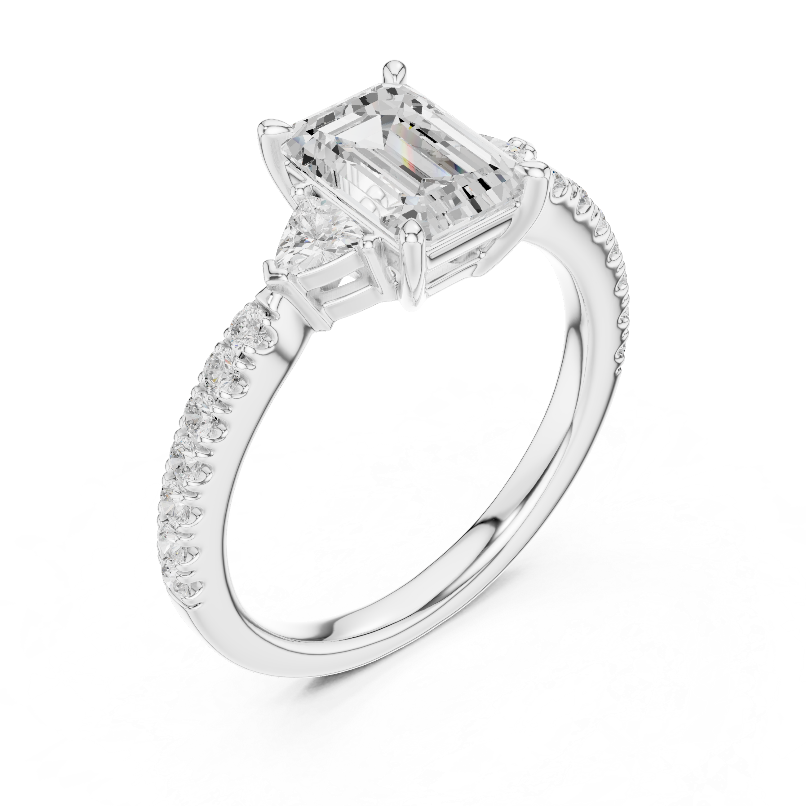 Emerald Cut Three Stone Diamond Engagement Ring