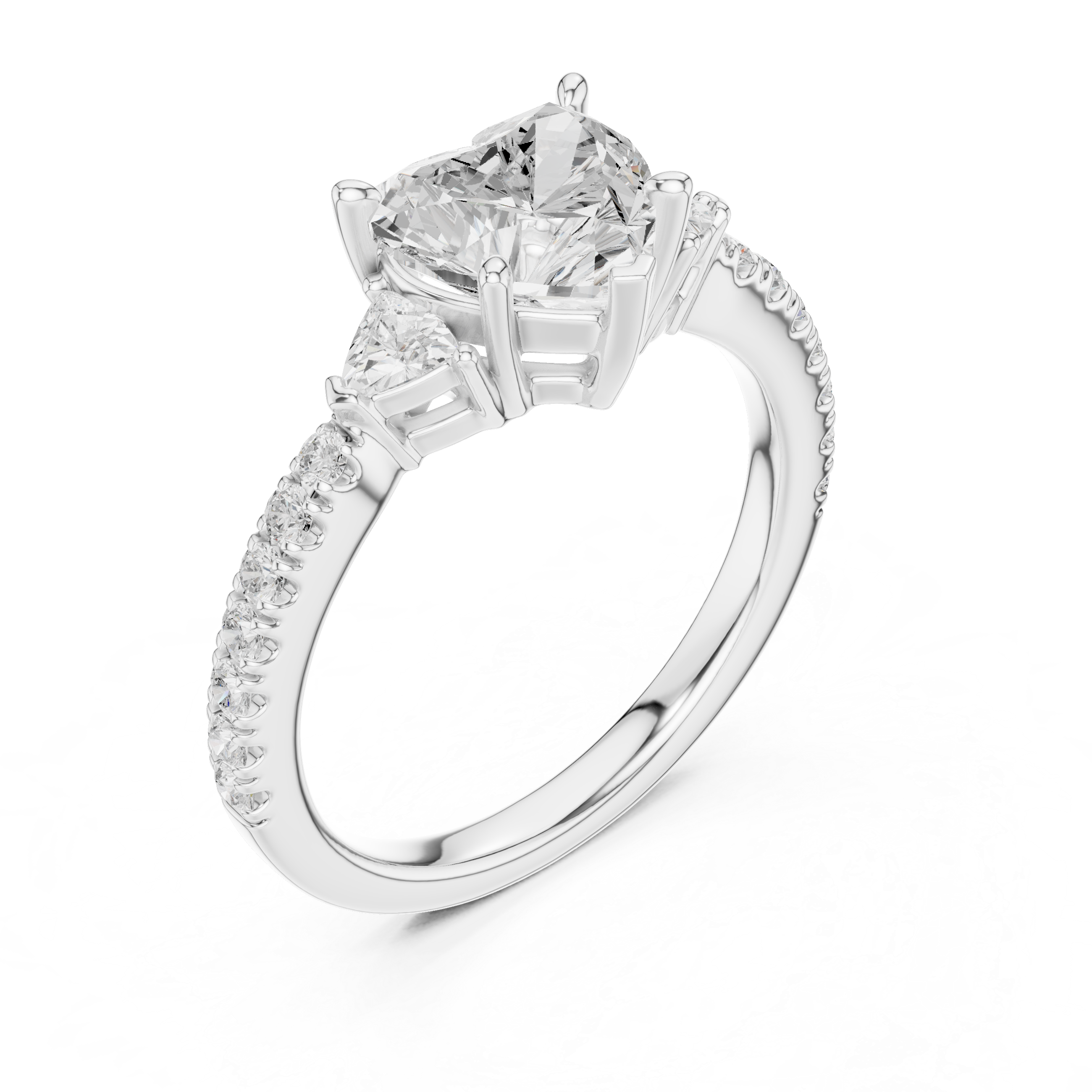 Heart Cut Three Stone Diamond Engagement Ring