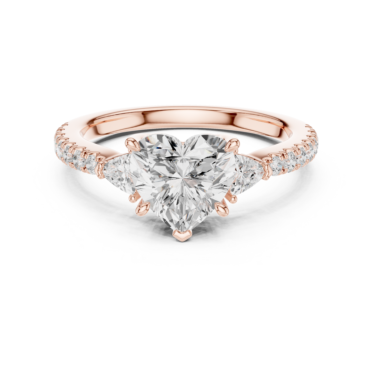 Heart Cut Three Stone Diamond Engagement Ring – view 5 of 12, lab grown diamond ring | Jewelix Atelier