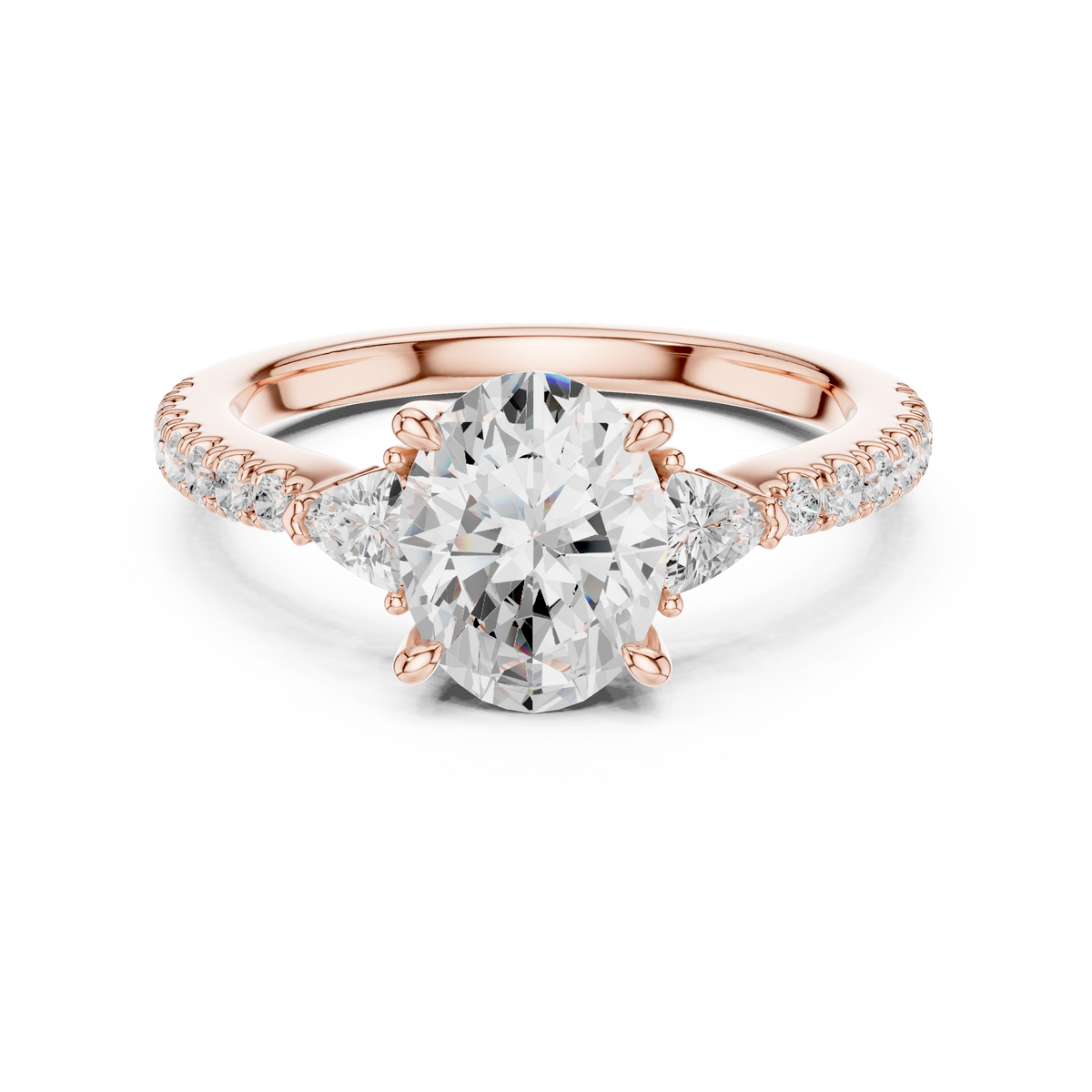 Oval Cut Three Stone Lab Grown Diamond with Trillion Side Stones Engagement Ring – Style – view 5 of 12 | Jewelix Atelier