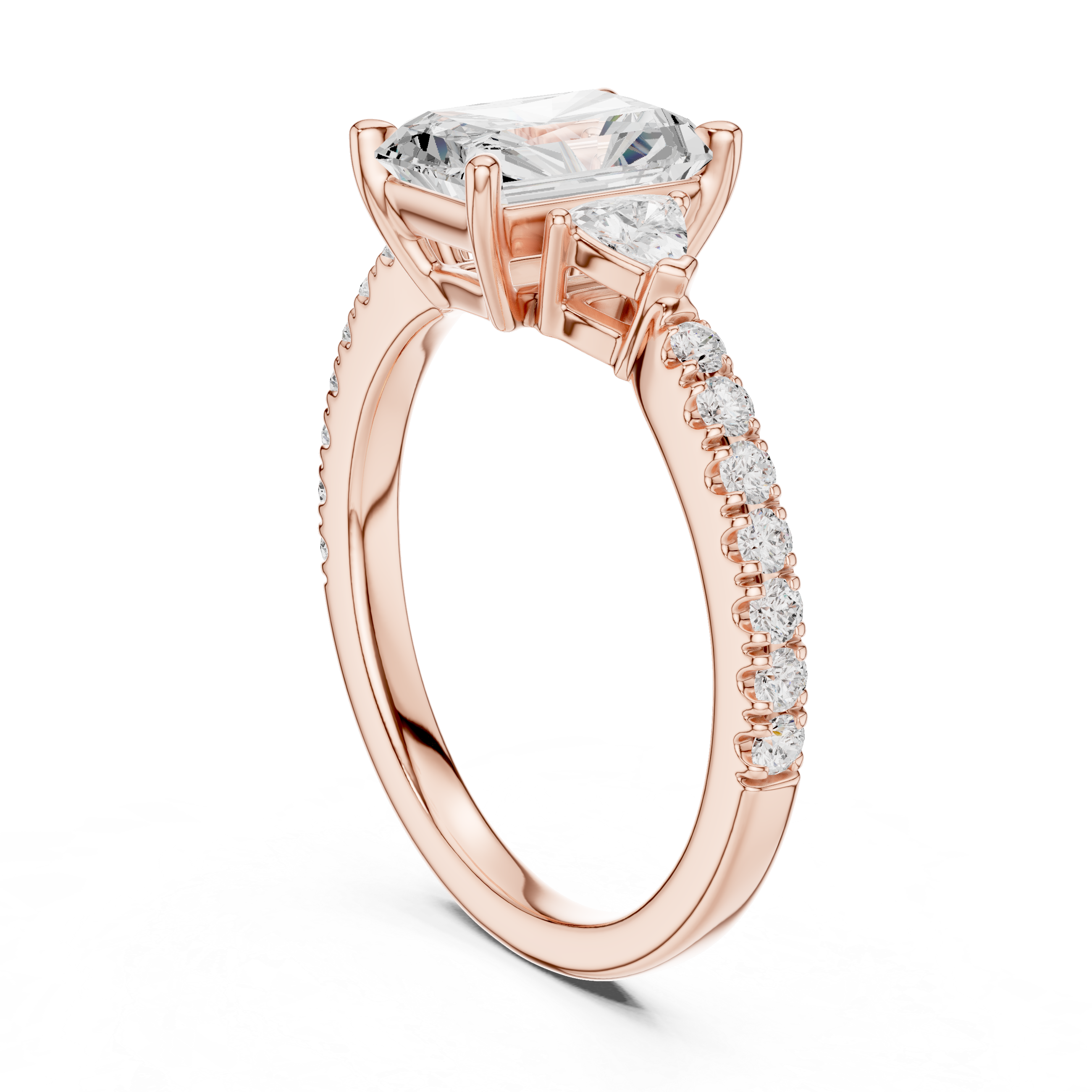 Radiant Cut Three Stone Diamond Engagement Ring