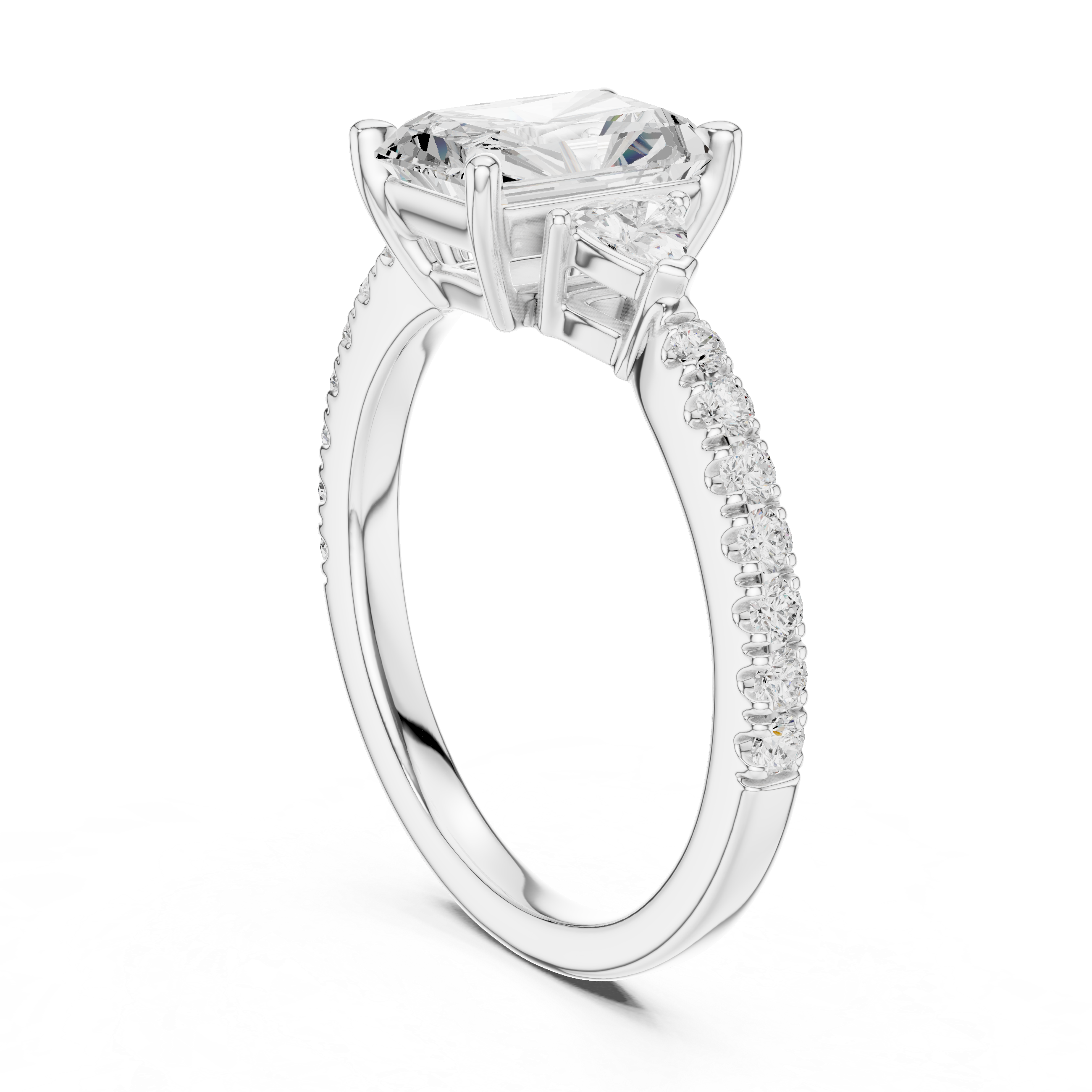 Radiant Cut Three Stone Diamond Engagement Ring