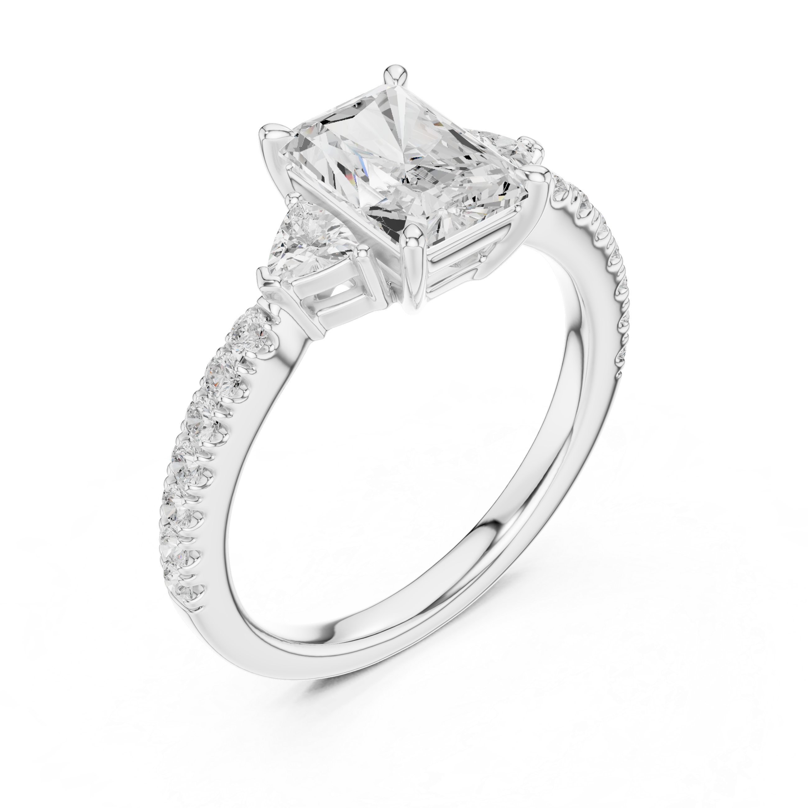 Radiant Cut Three Stone Diamond Engagement Ring