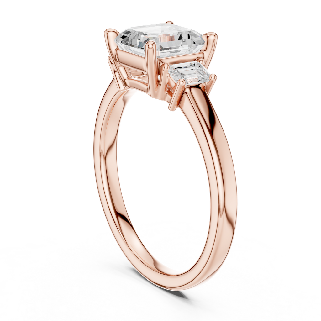 Asscher Cut Three Stone Diamond Engagement Ring