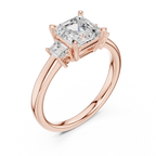 Asscher Cut Three Stone Diamond Engagement Ring