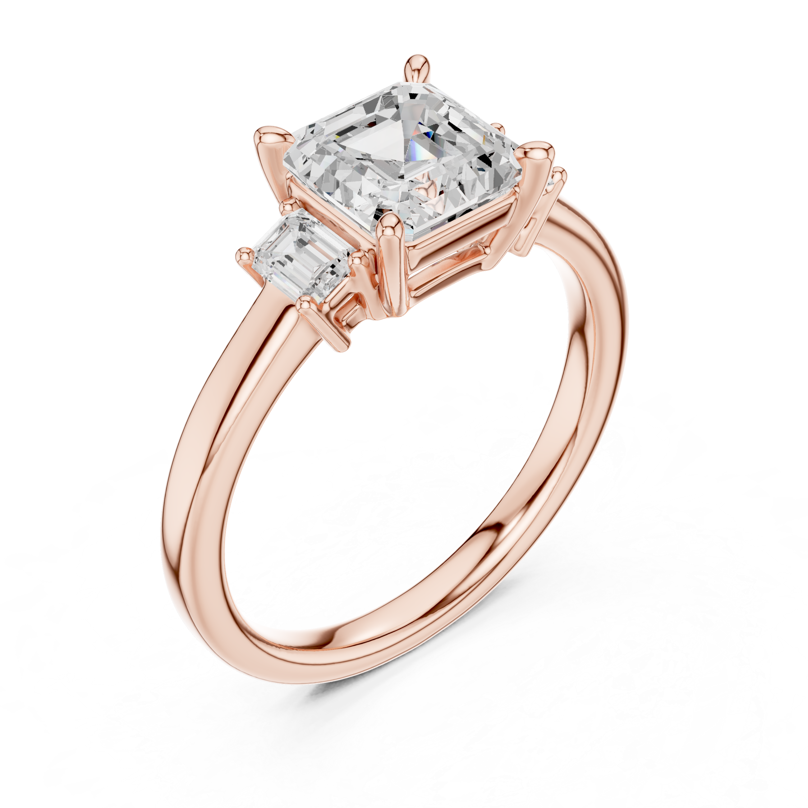 Asscher Cut Three Stone Diamond Engagement Ring