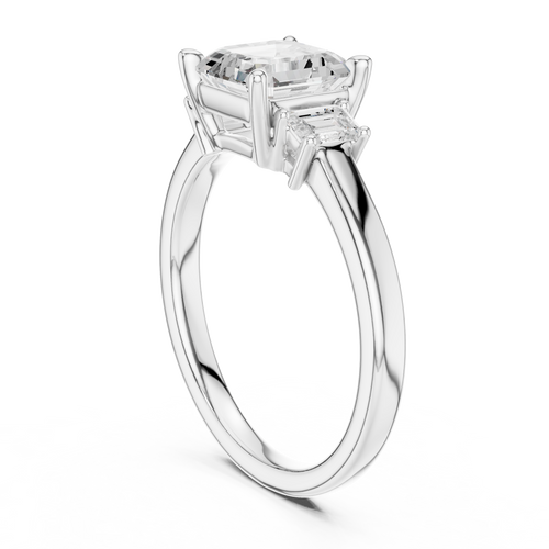 Asscher Cut Three Stone Diamond Engagement Ring