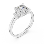 Asscher Cut Three Stone Diamond Engagement Ring