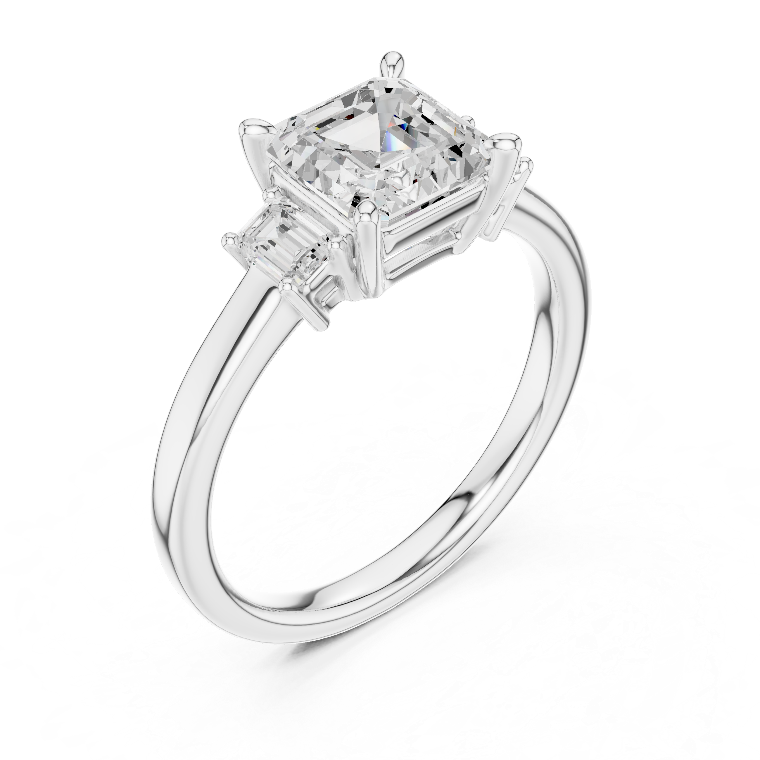 Asscher Cut Three Stone Diamond Engagement Ring