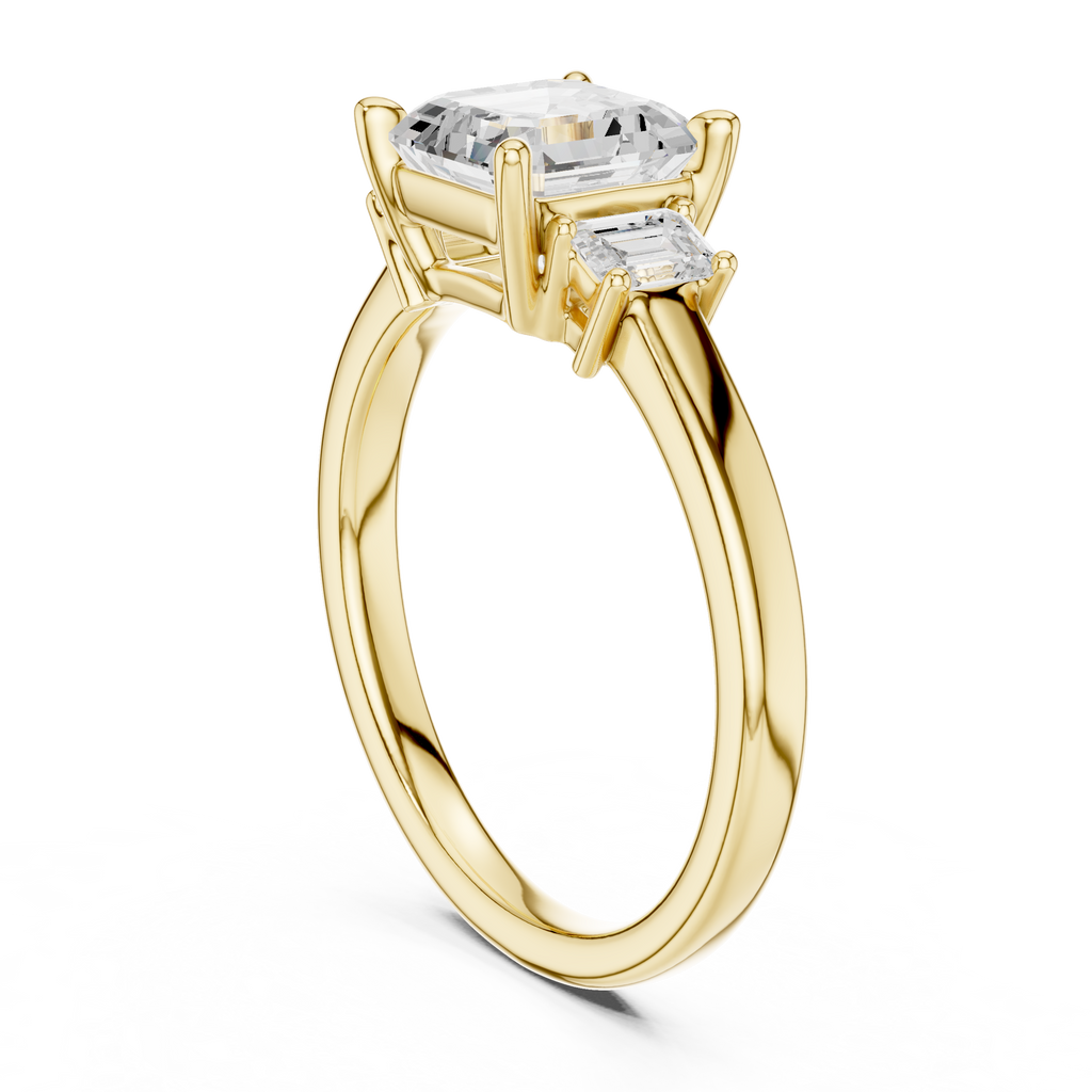 Asscher Cut Three Stone Diamond Engagement Ring