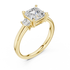 Asscher Cut Three Stone Diamond Engagement Ring