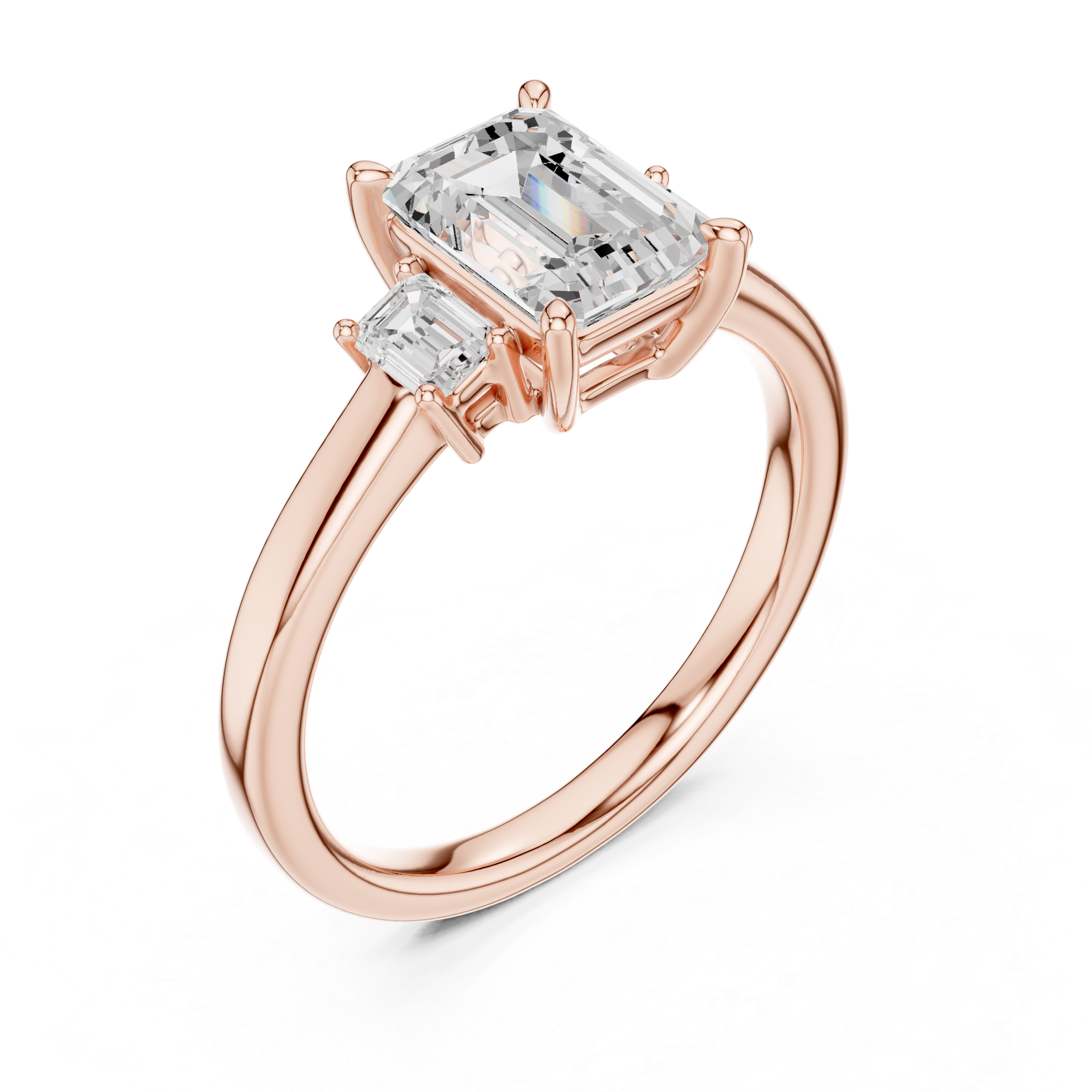 Emerald Cut Three Stone Diamond Engagement Ring